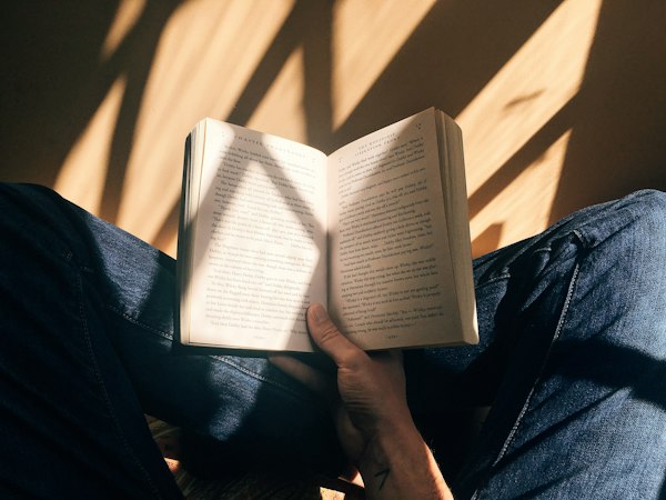 Person reading slowly by window